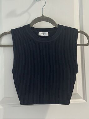 Aritzia Babaton Navy Ribbed Crop Tank Top